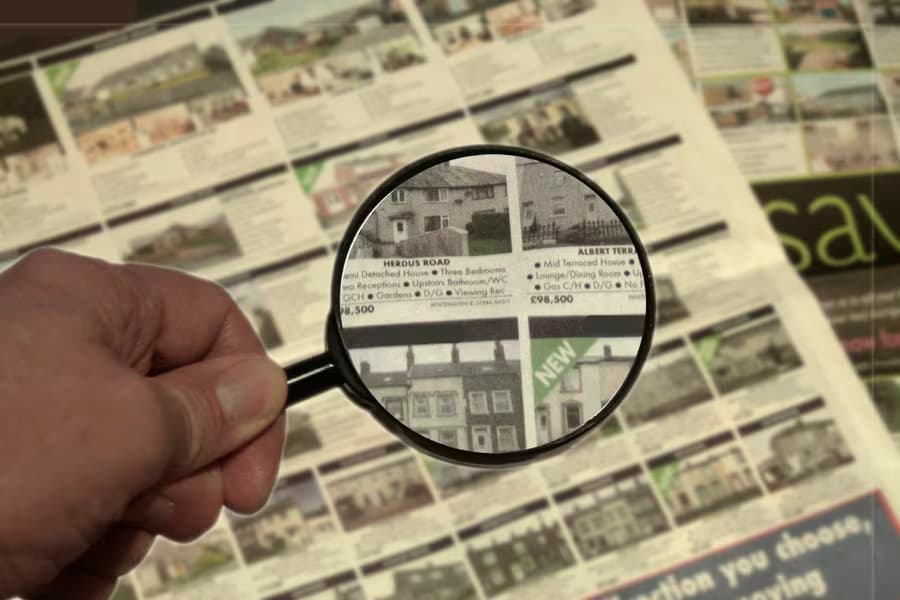 house and magnifying glass